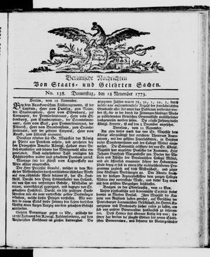 Berlinische Nachrichten von Staats- und gelehrten Sachen vom 18.11.1773
