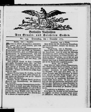 Berlinische Nachrichten von Staats- und gelehrten Sachen vom 02.12.1773
