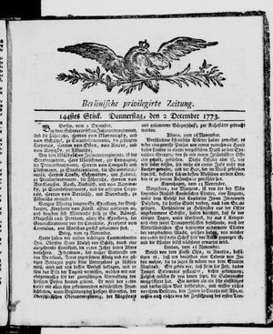 Berlinische Nachrichten von Staats- und gelehrten Sachen vom 02.12.1773
