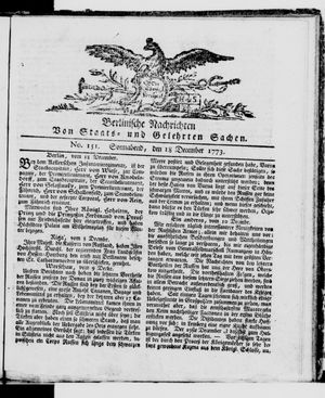 Berlinische Nachrichten von Staats- und gelehrten Sachen vom 18.12.1773