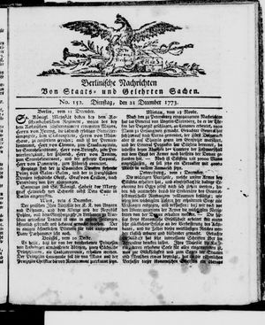 Berlinische Nachrichten von Staats- und gelehrten Sachen vom 21.12.1773