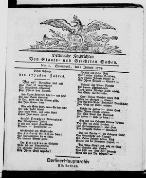 Berlinische Nachrichten von Staats- und gelehrten Sachen on Jan 1, 1774