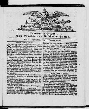 Berlinische Nachrichten von Staats- und gelehrten Sachen vom 04.01.1774