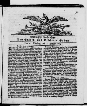 Berlinische Nachrichten von Staats- und gelehrten Sachen vom 11.01.1774