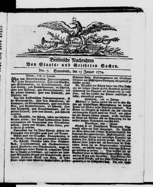 Berlinische Nachrichten von Staats- und gelehrten Sachen vom 15.01.1774
