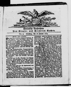 Berlinische Nachrichten von Staats- und gelehrten Sachen vom 18.01.1774
