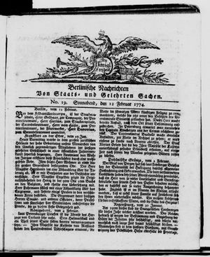 Berlinische Nachrichten von Staats- und gelehrten Sachen vom 12.02.1774