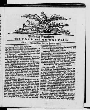 Berlinische Nachrichten von Staats- und gelehrten Sachen vom 24.02.1774
