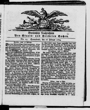 Berlinische Nachrichten von Staats- und gelehrten Sachen on Feb 26, 1774