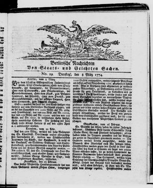 Berlinische Nachrichten von Staats- und gelehrten Sachen vom 08.03.1774