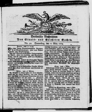Berlinische Nachrichten von Staats- und gelehrten Sachen vom 10.03.1774