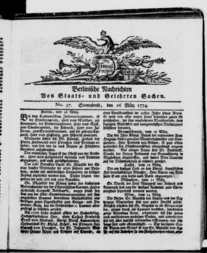 Berlinische Nachrichten von Staats- und gelehrten Sachen vom 26.03.1774