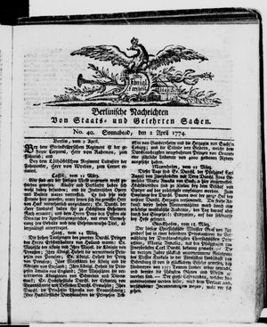 Berlinische Nachrichten von Staats- und gelehrten Sachen vom 02.04.1774