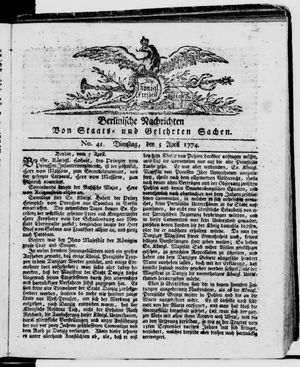 Berlinische Nachrichten von Staats- und gelehrten Sachen vom 05.04.1774