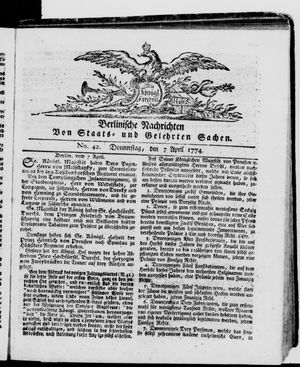 Berlinische Nachrichten von Staats- und gelehrten Sachen vom 07.04.1774
