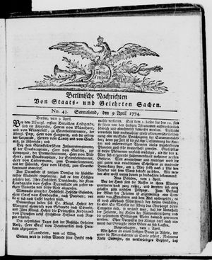 Berlinische Nachrichten von Staats- und gelehrten Sachen vom 09.04.1774