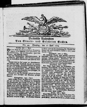 Berlinische Nachrichten von Staats- und gelehrten Sachen on Apr 12, 1774