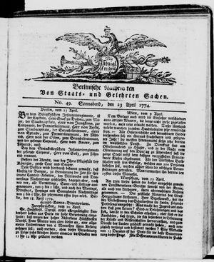 Berlinische Nachrichten von Staats- und gelehrten Sachen vom 23.04.1774