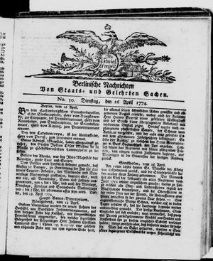 Berlinische Nachrichten von Staats- und gelehrten Sachen vom 26.04.1774