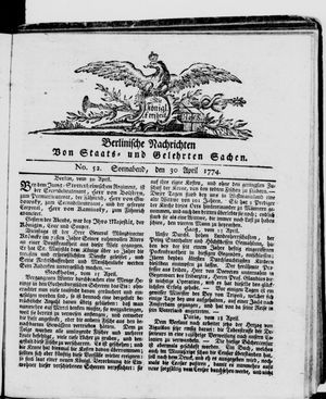 Berlinische Nachrichten von Staats- und gelehrten Sachen vom 30.04.1774