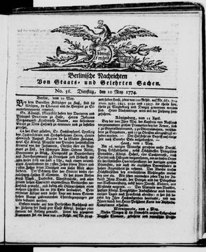 Berlinische Nachrichten von Staats- und gelehrten Sachen vom 10.05.1774