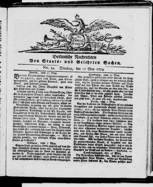 Berlinische Nachrichten von Staats- und gelehrten Sachen vom 17.05.1774