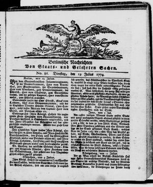 Berlinische Nachrichten von Staats- und gelehrten Sachen vom 19.07.1774