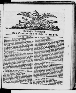 Berlinische Nachrichten von Staats- und gelehrten Sachen vom 09.08.1774