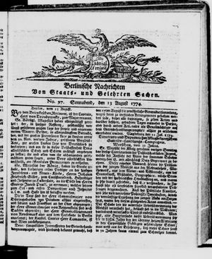 Berlinische Nachrichten von Staats- und gelehrten Sachen vom 13.08.1774
