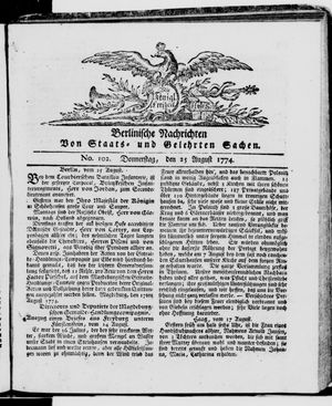 Berlinische Nachrichten von Staats- und gelehrten Sachen vom 25.08.1774
