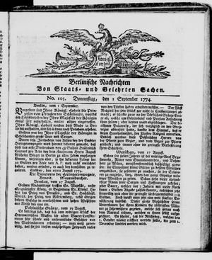 Berlinische Nachrichten von Staats- und gelehrten Sachen on Sep 1, 1774