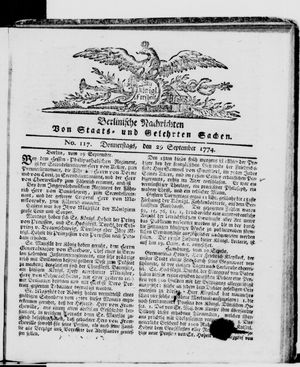 Berlinische Nachrichten von Staats- und gelehrten Sachen on Sep 29, 1774