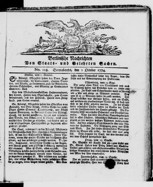 Berlinische Nachrichten von Staats- und gelehrten Sachen vom 01.10.1774
