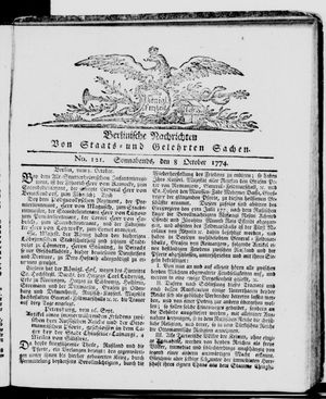 Berlinische Nachrichten von Staats- und gelehrten Sachen vom 08.10.1774