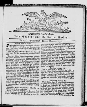 Berlinische Nachrichten von Staats- und gelehrten Sachen vom 10.11.1774