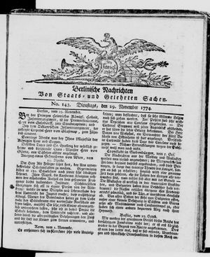 Berlinische Nachrichten von Staats- und gelehrten Sachen vom 29.11.1774