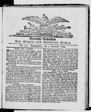 Berlinische Nachrichten von Staats- und gelehrten Sachen vom 03.12.1774