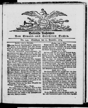 Berlinische Nachrichten von Staats- und gelehrten Sachen vom 13.12.1774