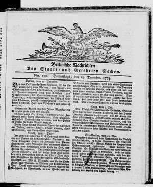 Berlinische Nachrichten von Staats- und gelehrten Sachen on Dec 15, 1774
