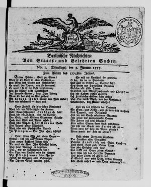 Berlinische Nachrichten von Staats- und gelehrten Sachen vom 03.01.1775