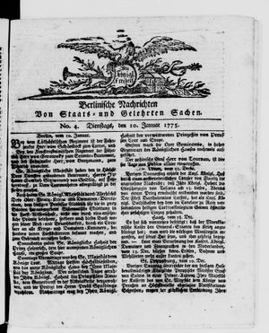 Berlinische Nachrichten von Staats- und gelehrten Sachen vom 10.01.1775