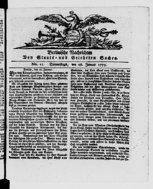 Berlinische Nachrichten von Staats- und gelehrten Sachen vom 26.01.1775