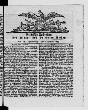 Berlinische Nachrichten von Staats- und gelehrten Sachen vom 09.02.1775