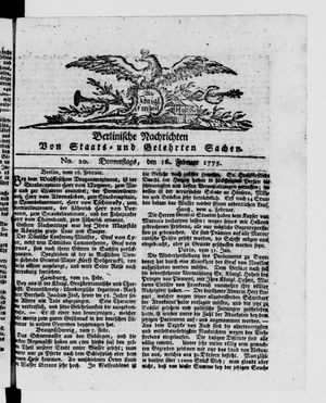 Berlinische Nachrichten von Staats- und gelehrten Sachen vom 16.02.1775