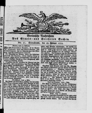 Berlinische Nachrichten von Staats- und gelehrten Sachen vom 18.02.1775