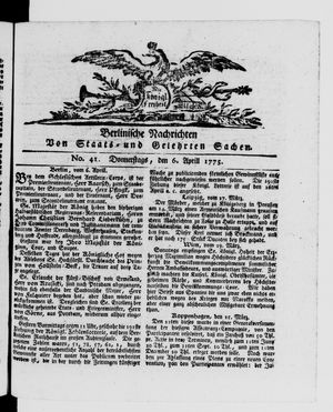 Berlinische Nachrichten von Staats- und gelehrten Sachen vom 06.04.1775