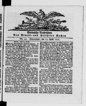 Berlinische Nachrichten von Staats- und gelehrten Sachen vom 13.04.1775