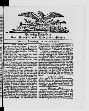 Berlinische Nachrichten von Staats- und gelehrten Sachen vom 20.04.1775