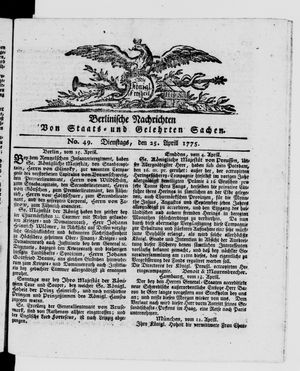 Berlinische Nachrichten von Staats- und gelehrten Sachen vom 25.04.1775