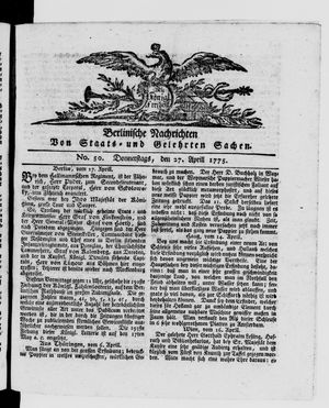 Berlinische Nachrichten von Staats- und gelehrten Sachen vom 27.04.1775